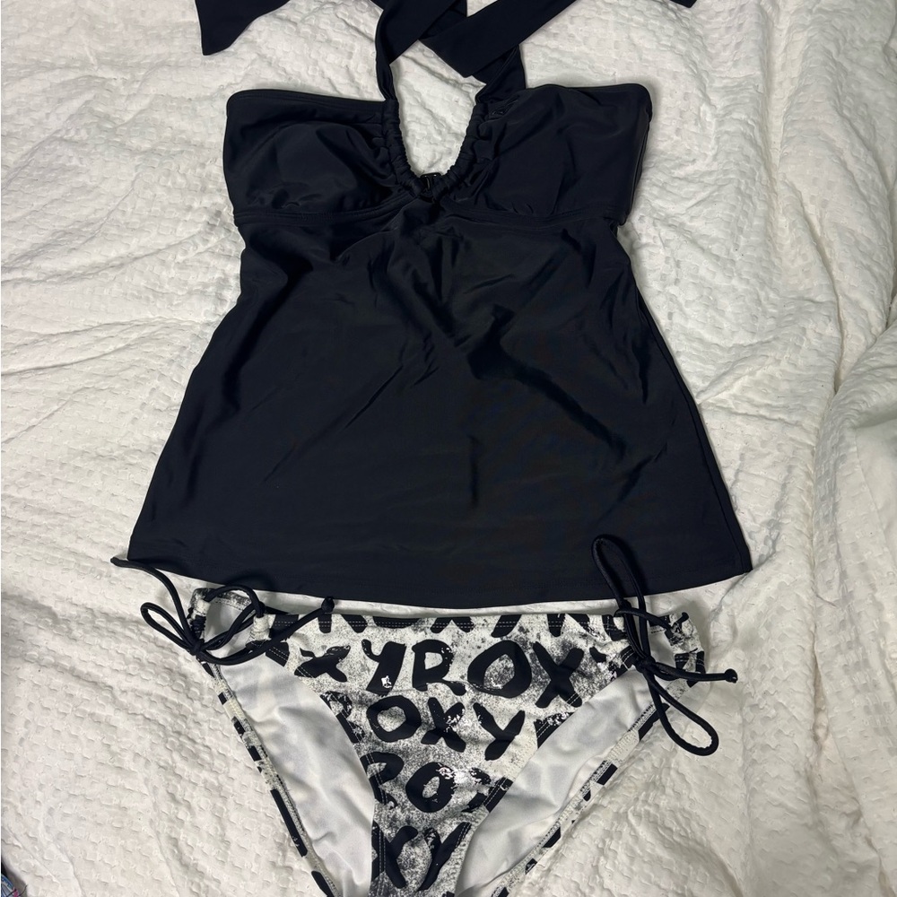 Black Halter Tankini with Graphic Bikini Bottom